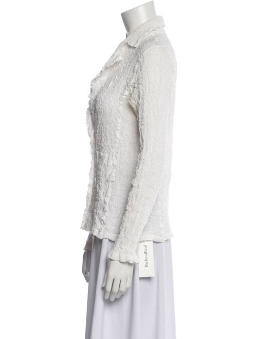 Issey Miyake Cauliflower V-Neck Long Sleeve Button-Up Top