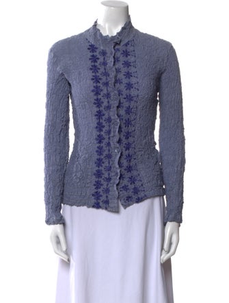 Issey Miyake Cauliflower Mock Neck Long Sleeve Button-Up Top