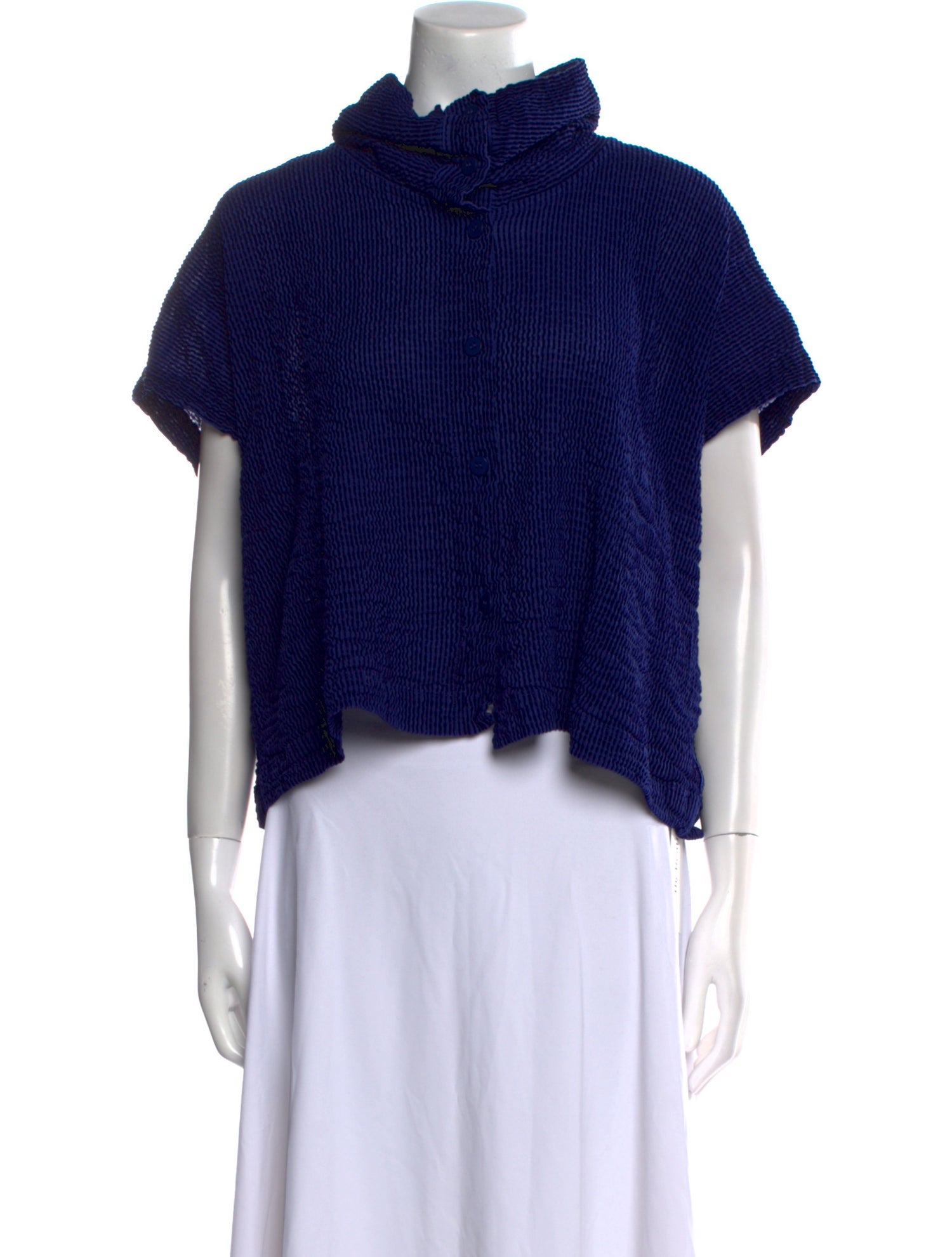 Issey Miyake Cauliflower Mock Neck Short Sleeve Crop Top