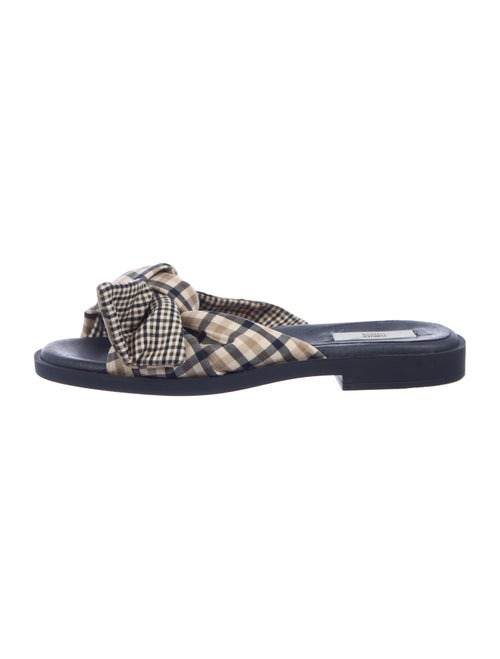 Miista Plaid Print Bow Accents Slides Blue