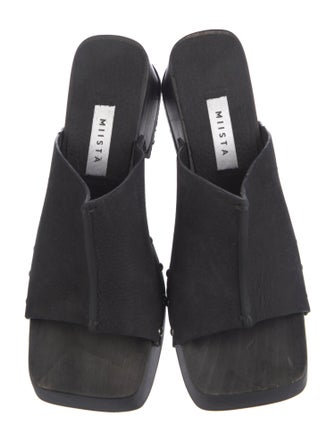 Miista Leather Studded Accents Slides