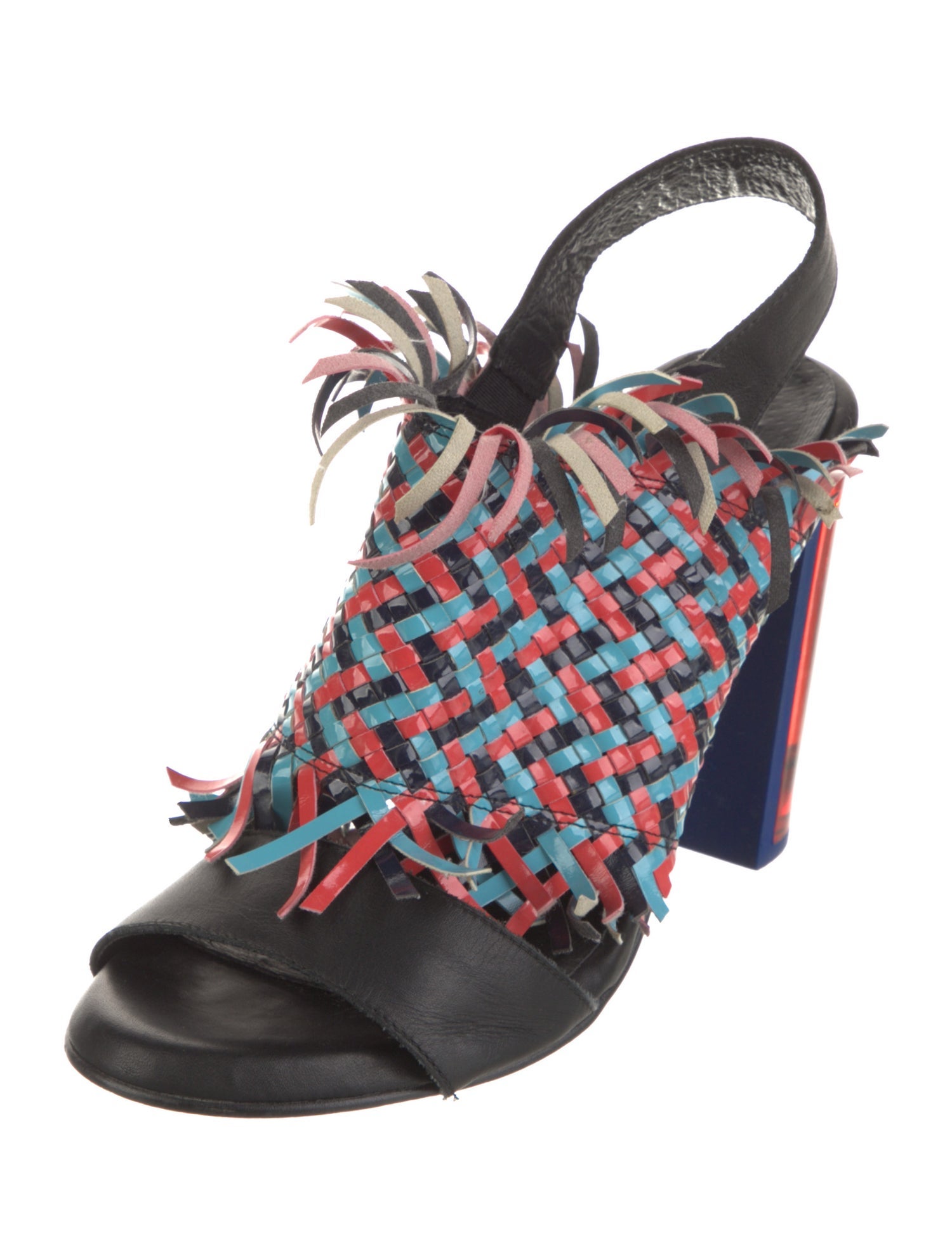 Miista Leather Colorblock Pattern Slingback Sandals