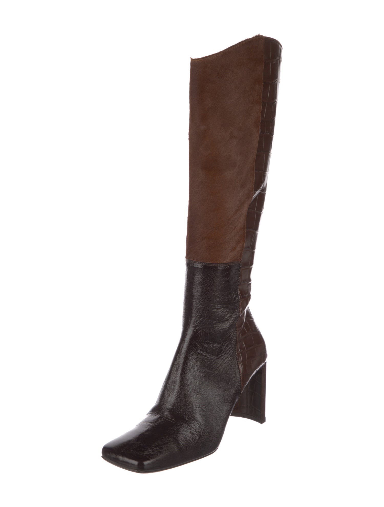 Miista Embossed Leather Colorblock Pattern Boots