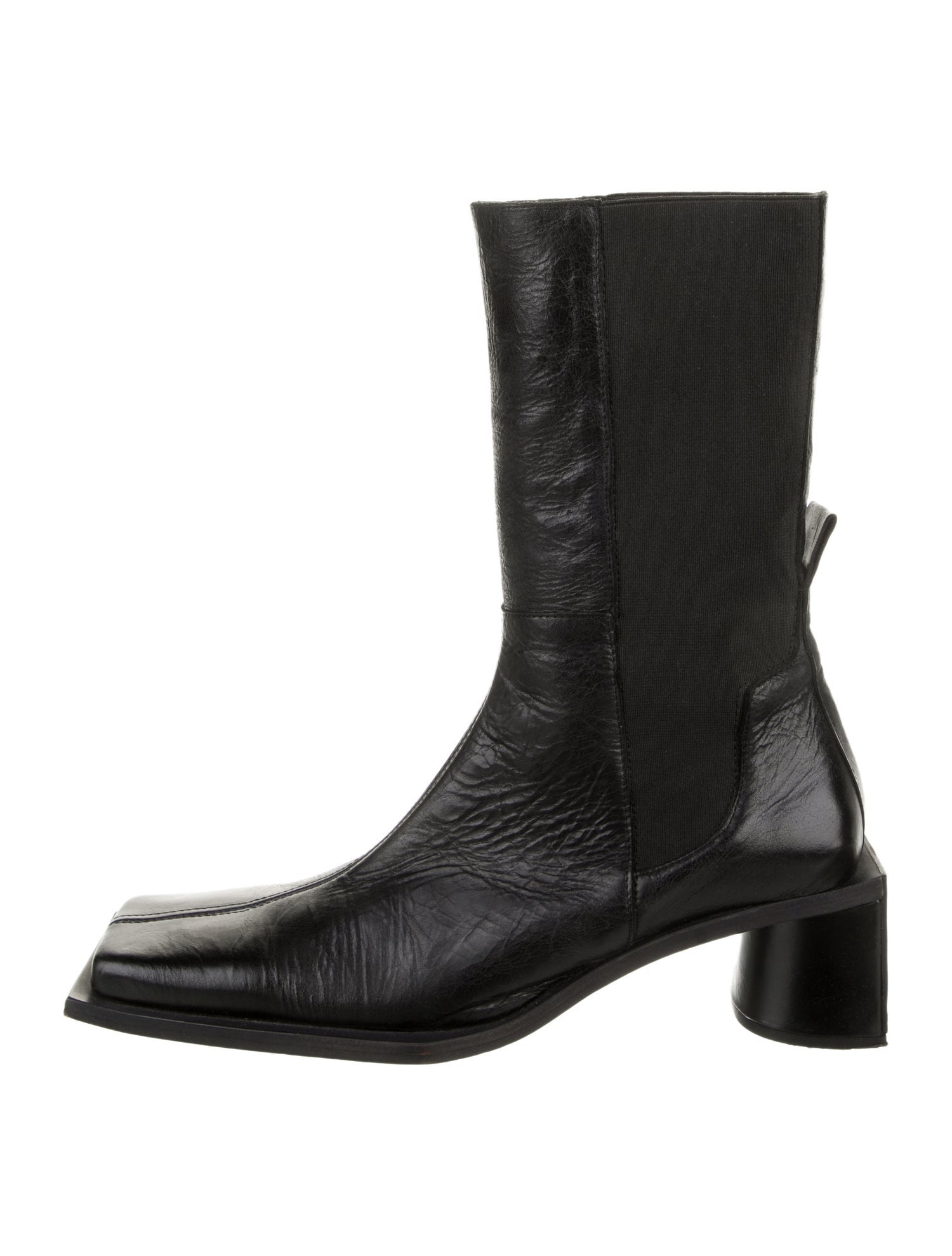 Miista Leather Colorblock Pattern Moto Boots