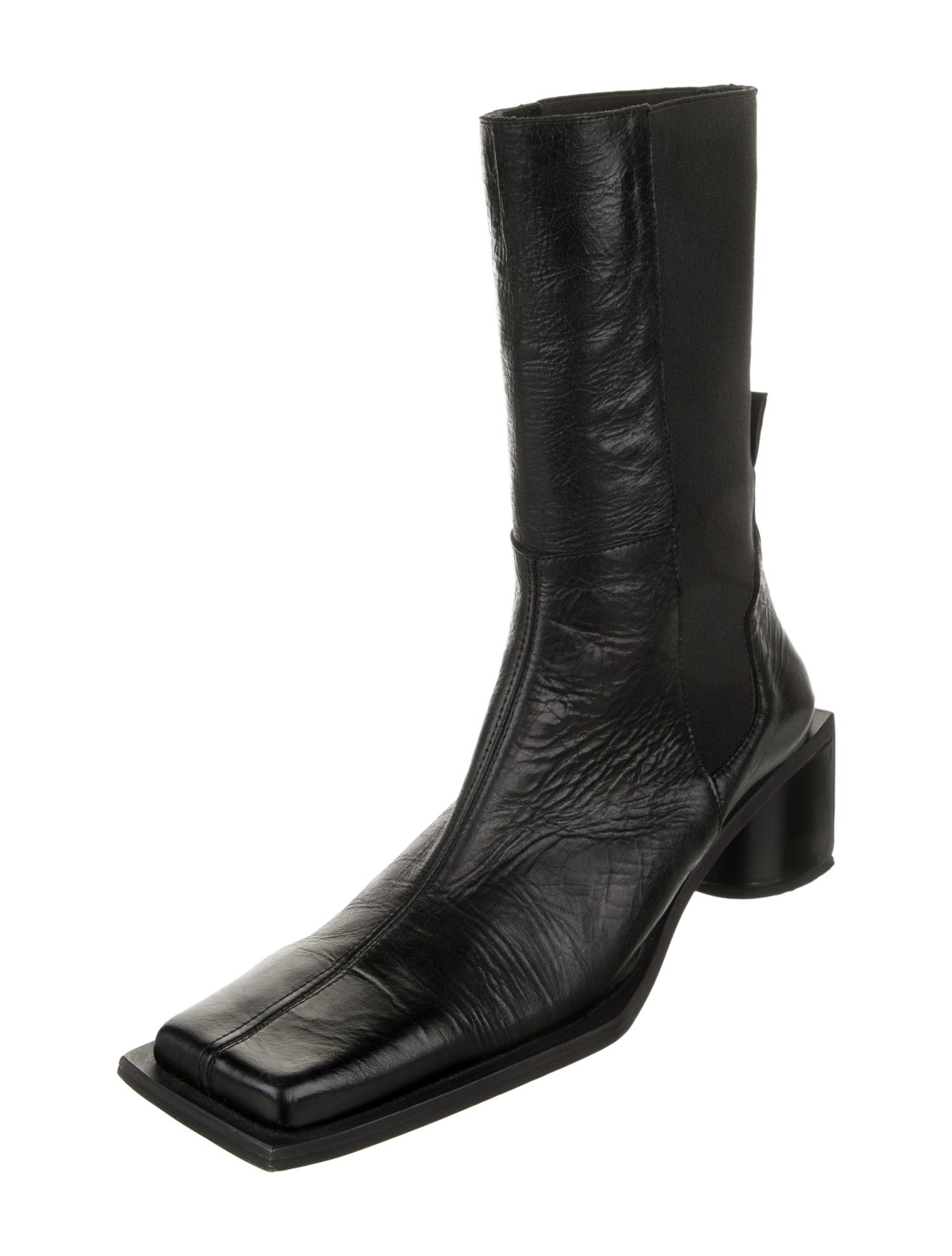 Miista Leather Colorblock Pattern Moto Boots