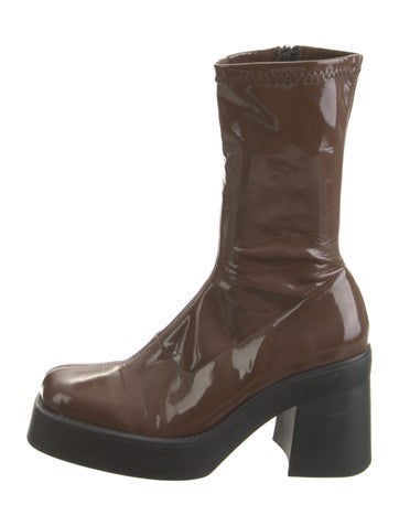 Pre-owned Miista Patent Leather Colorblock Pattern Sock Boots In Brown