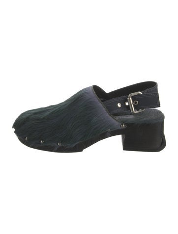 Pre-owned Miista Ponyhair Slingback Flats In Green