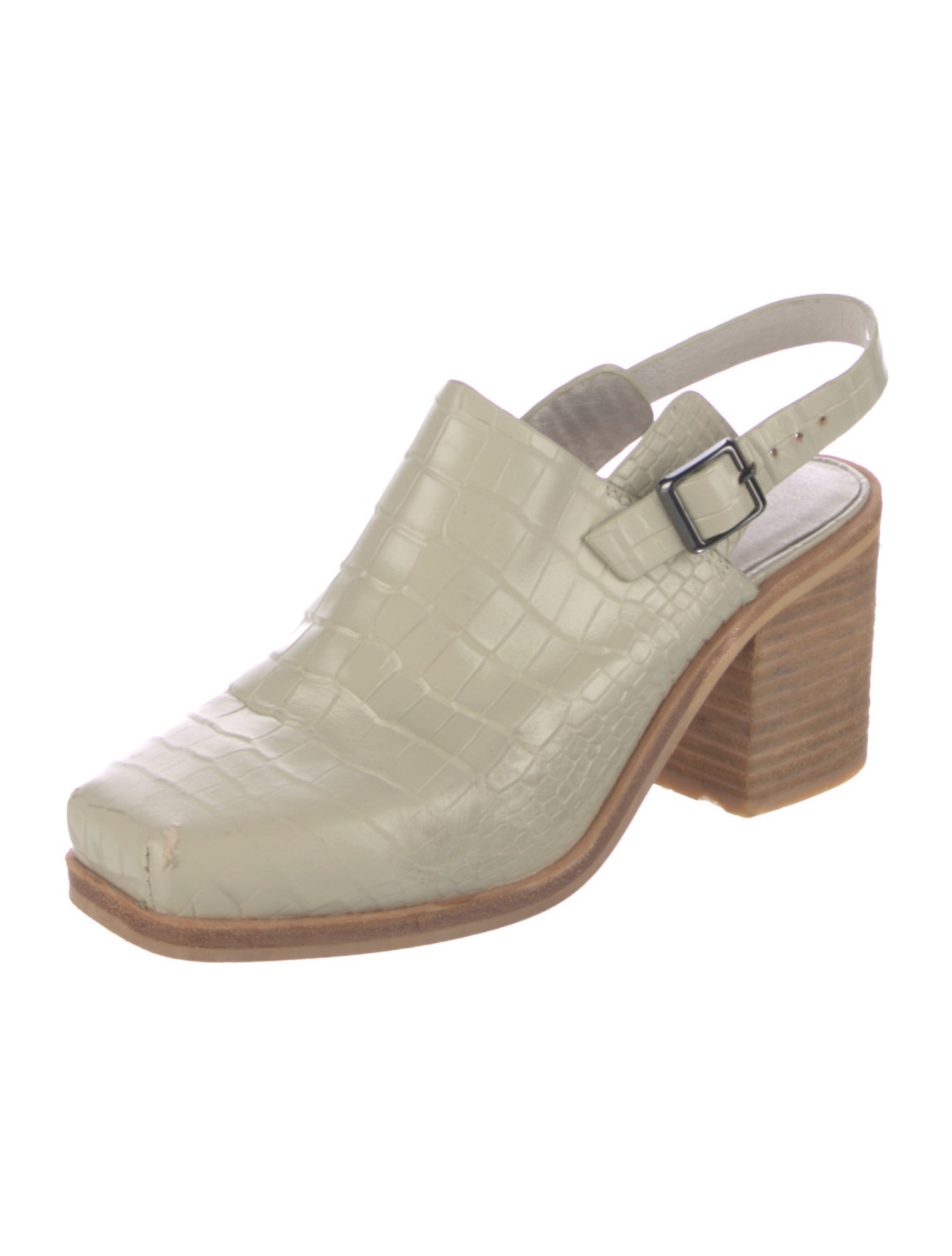 Intentionally Blank Embossed Leather Animal Print Slingback Pumps