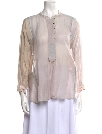 Injiri Mock Neck Long Sleeve Button-Up Top