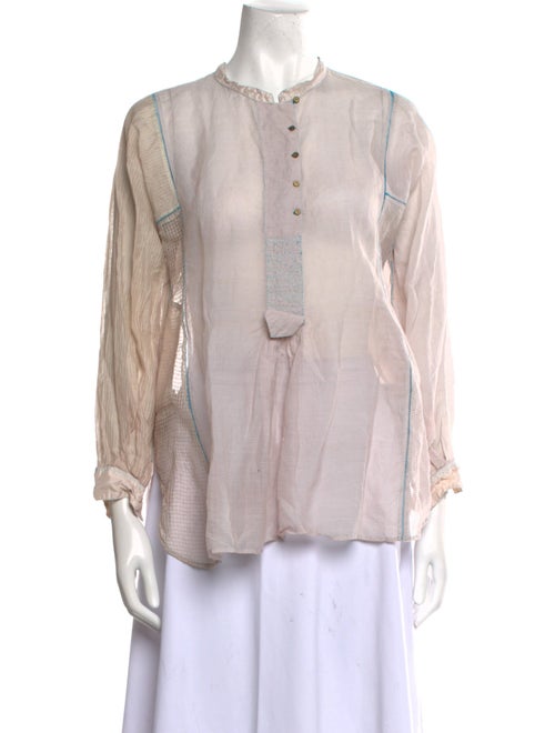 Injiri Mock Neck Long Sleeve Button-Up Top