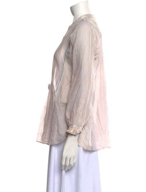 Injiri Mock Neck Long Sleeve Button-Up Top