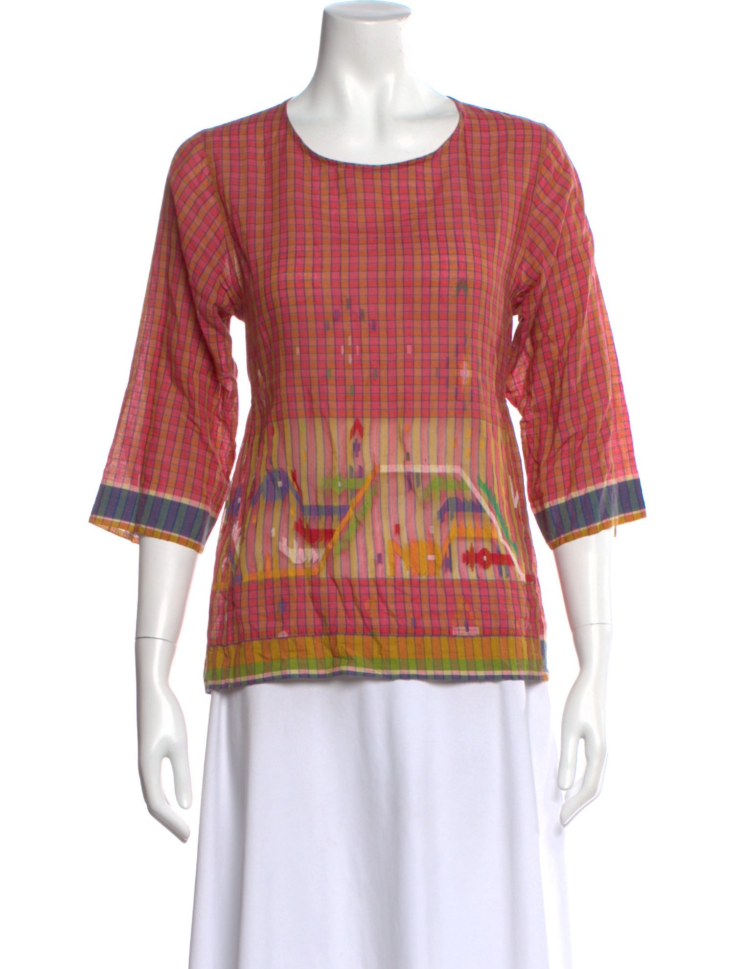 Injiri Plaid Print Crew Neck Blouse