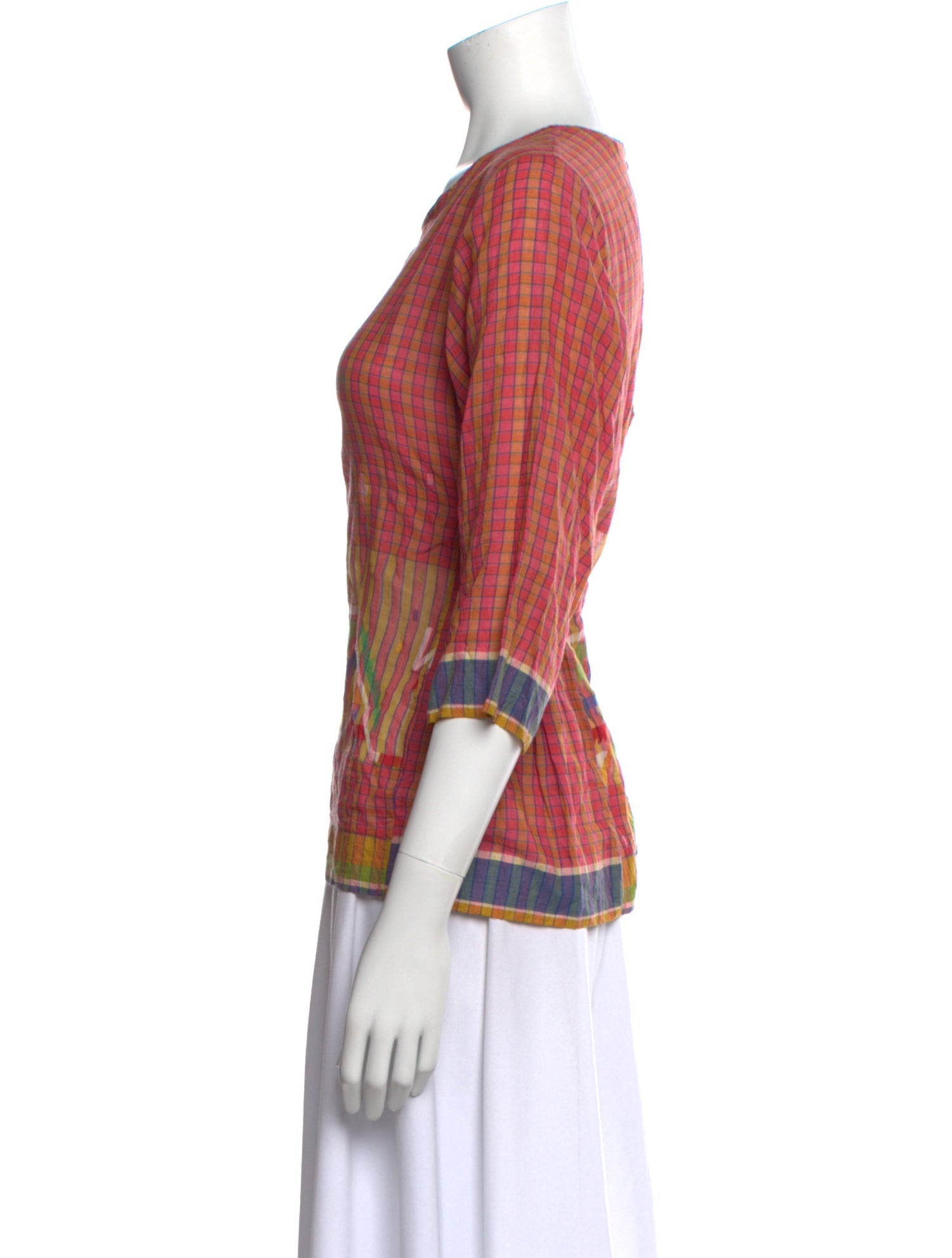 Injiri Plaid Print Crew Neck Blouse