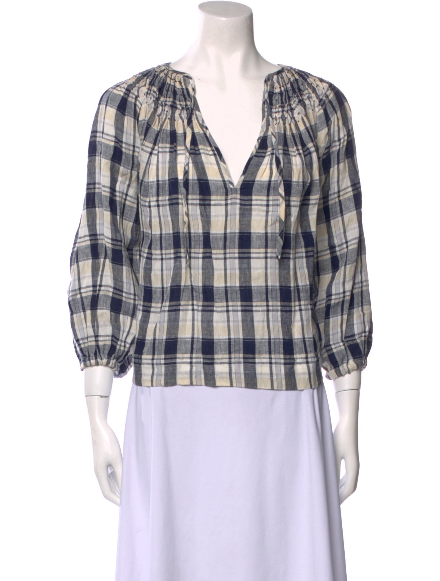 Innika Choo Linen Plaid Print Blouse