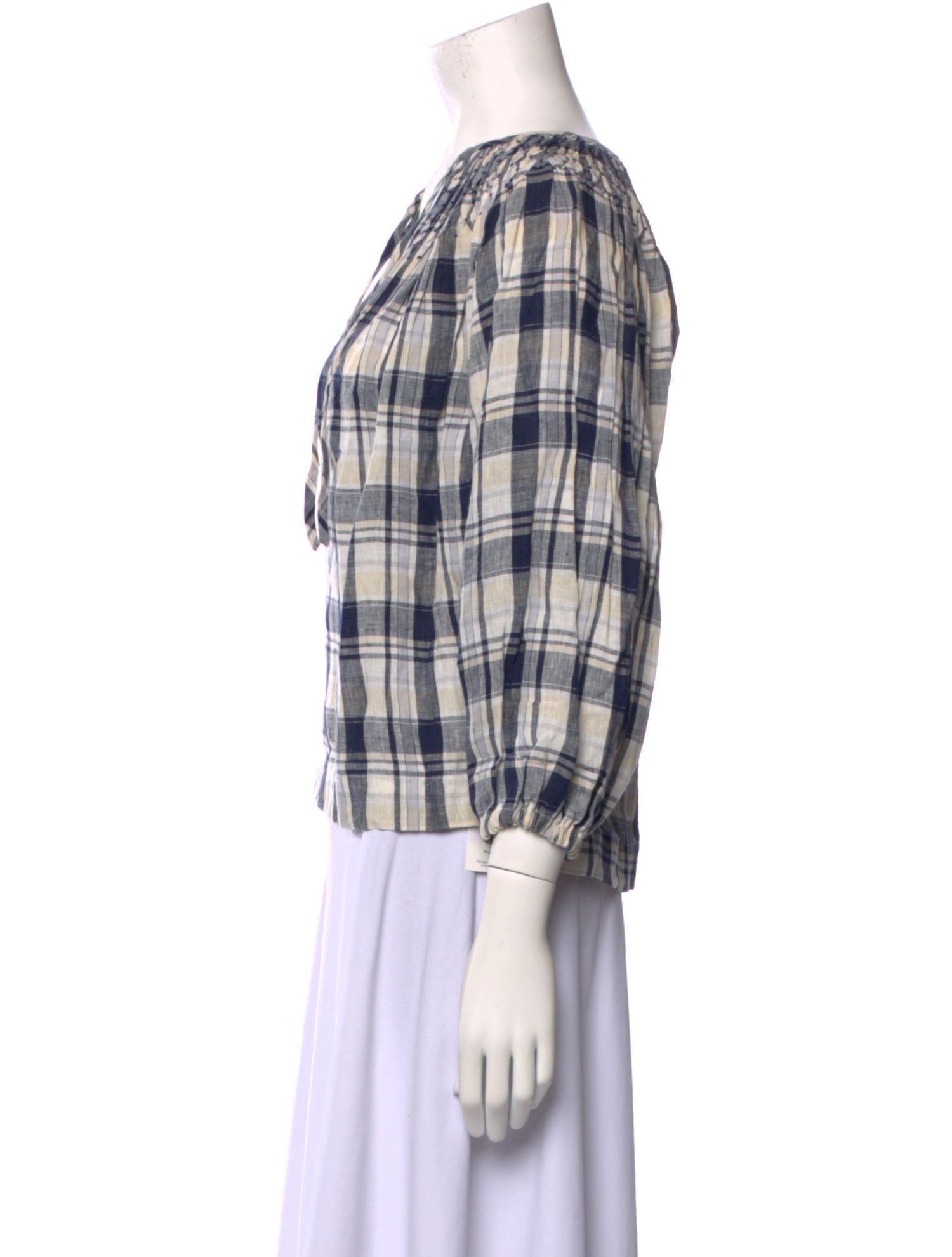 Innika Choo Linen Plaid Print Blouse
