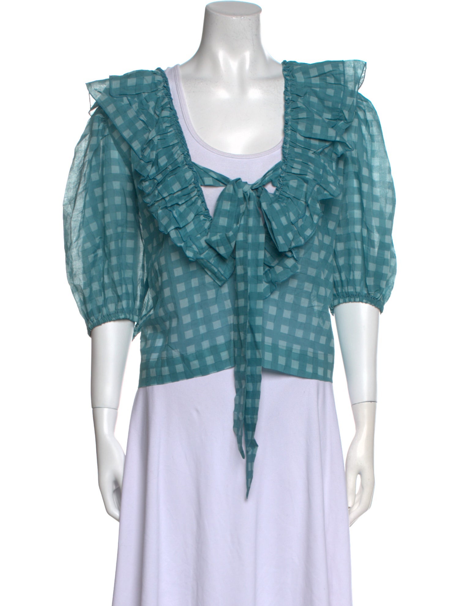 Innika Choo Plaid Print Square Neckline Crop Top