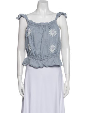 Innika Choo Linen Square Neckline Crop Top