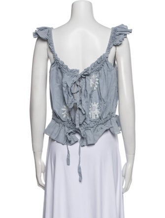 Innika Choo Linen Square Neckline Crop Top