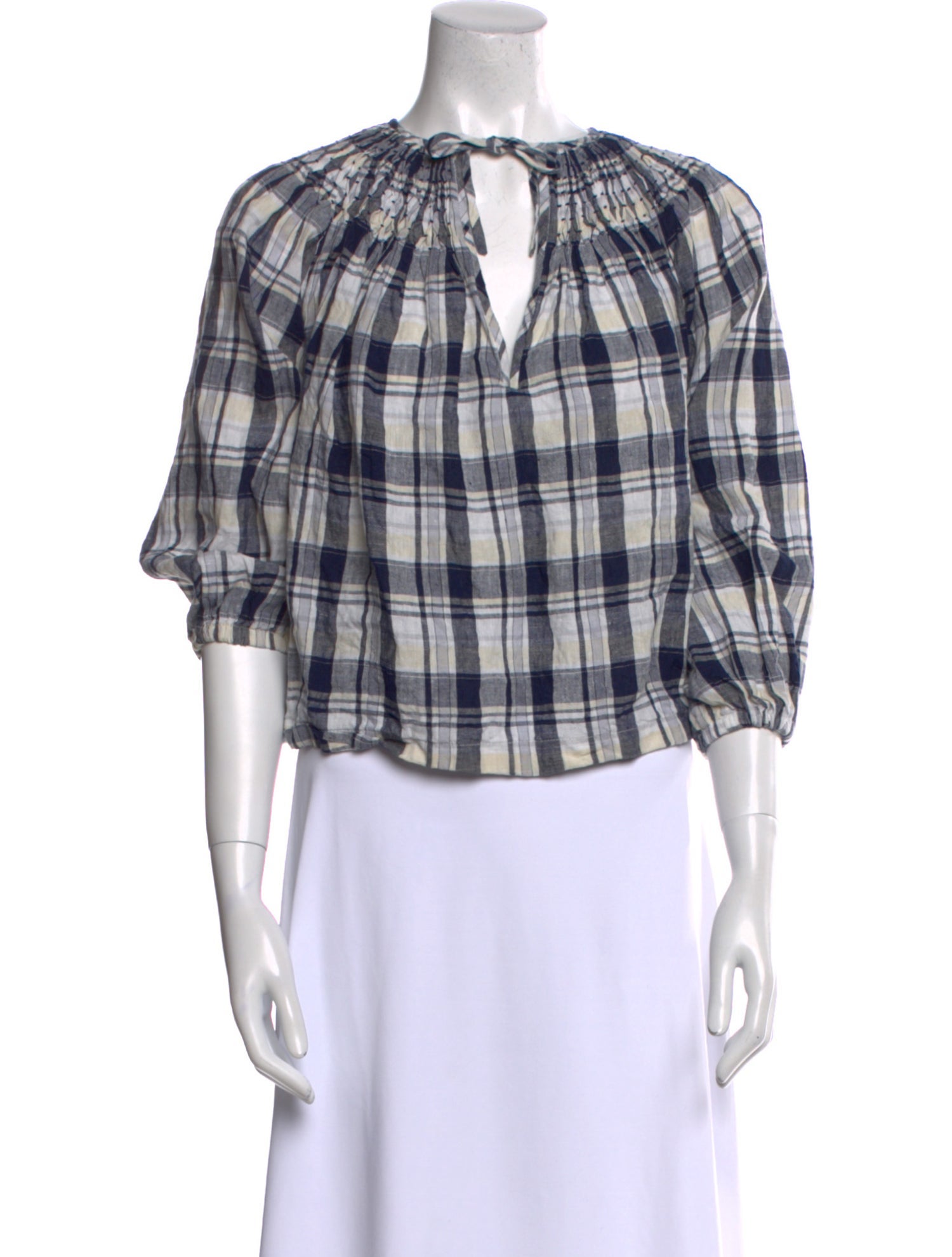 Innika Choo Linen Plaid Print Blouse