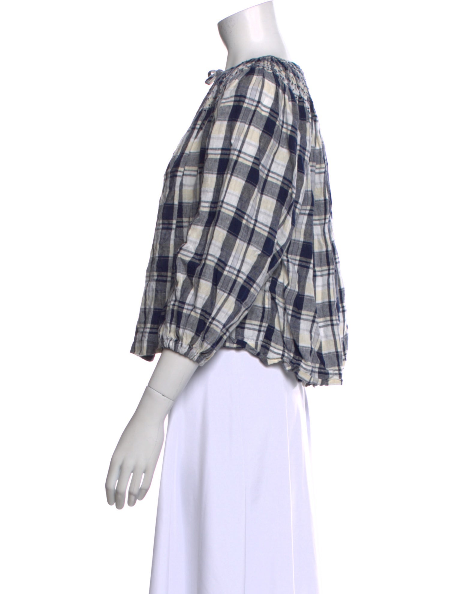 Innika Choo Linen Plaid Print Blouse