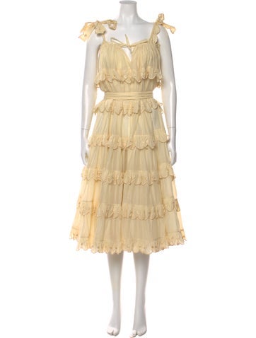 Pre-owned Innika Choo Square Neckline Long Dress W/ Tags In Yellow