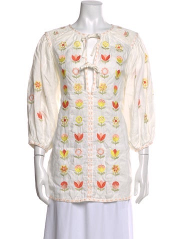 Pre-owned Innika Choo Linen Printed Tunic In Neutral