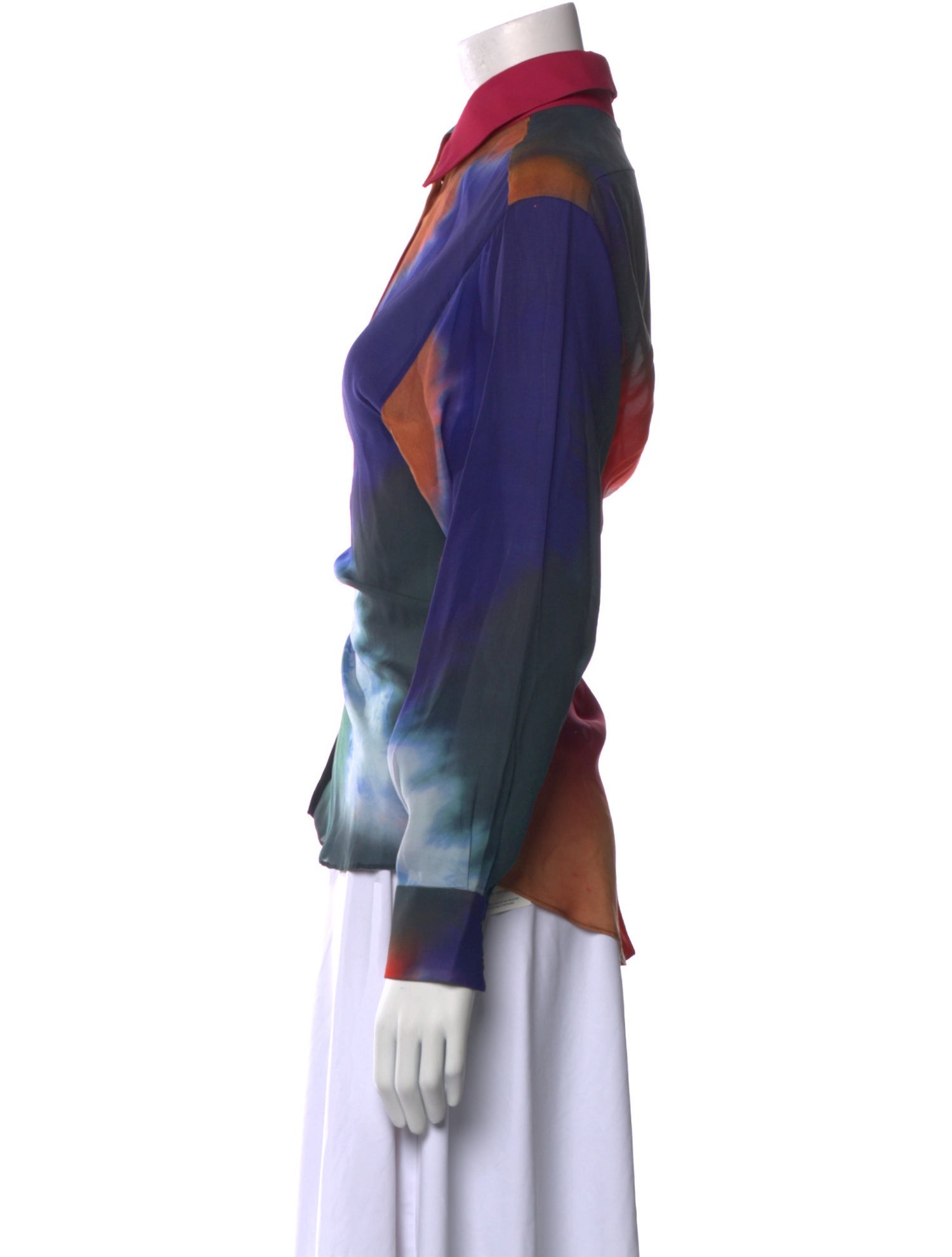 INDRESS Silk Tie-Dye Print Button-Up Top