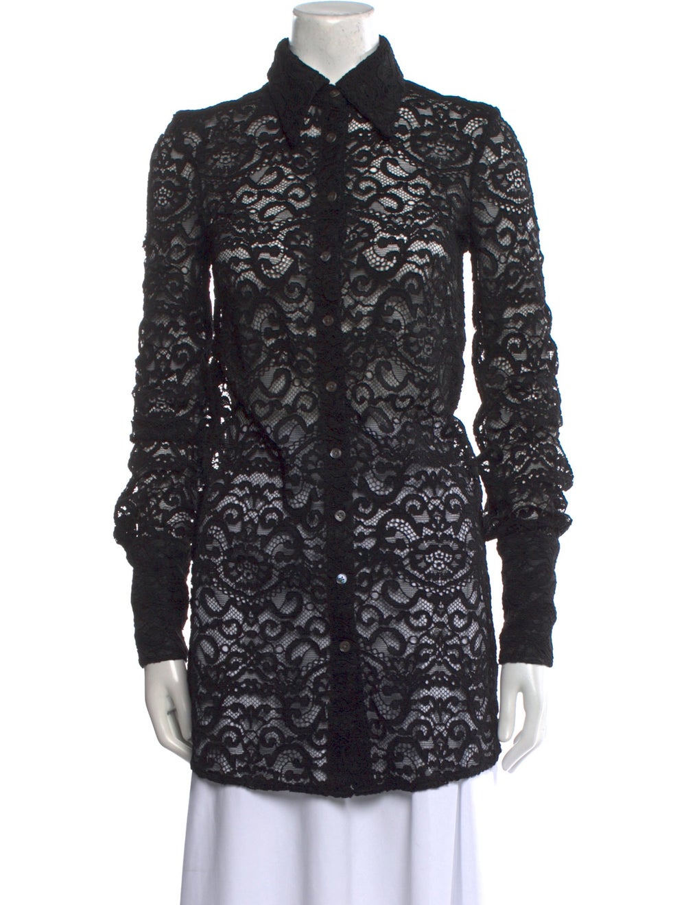 Interior Tunic Black Lace Pattern Long Sleeve wit… - image 1