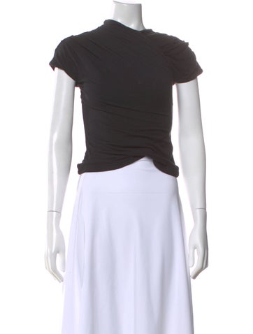 Pre-owned Interior Asymmetrical Short Sleeve Top In Black
