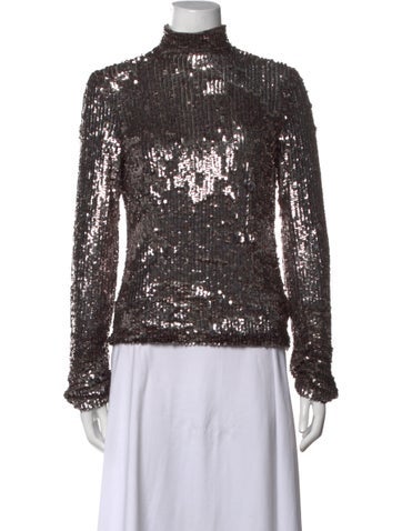 Pre-owned Interior Mock Neck Long Sleeve Sweatshirt In Metallic/silver
