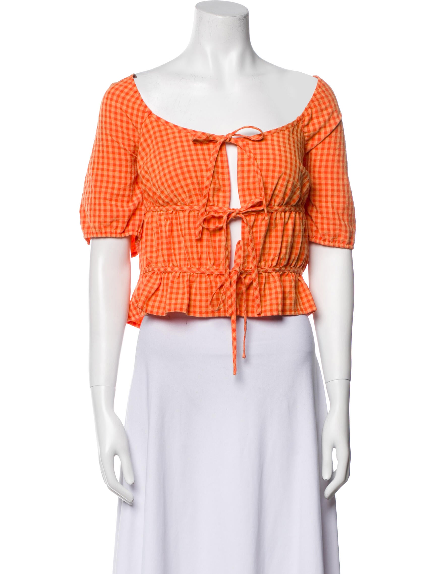 Ioana Ciolacu Plaid Print Scoop Neck Crop Top