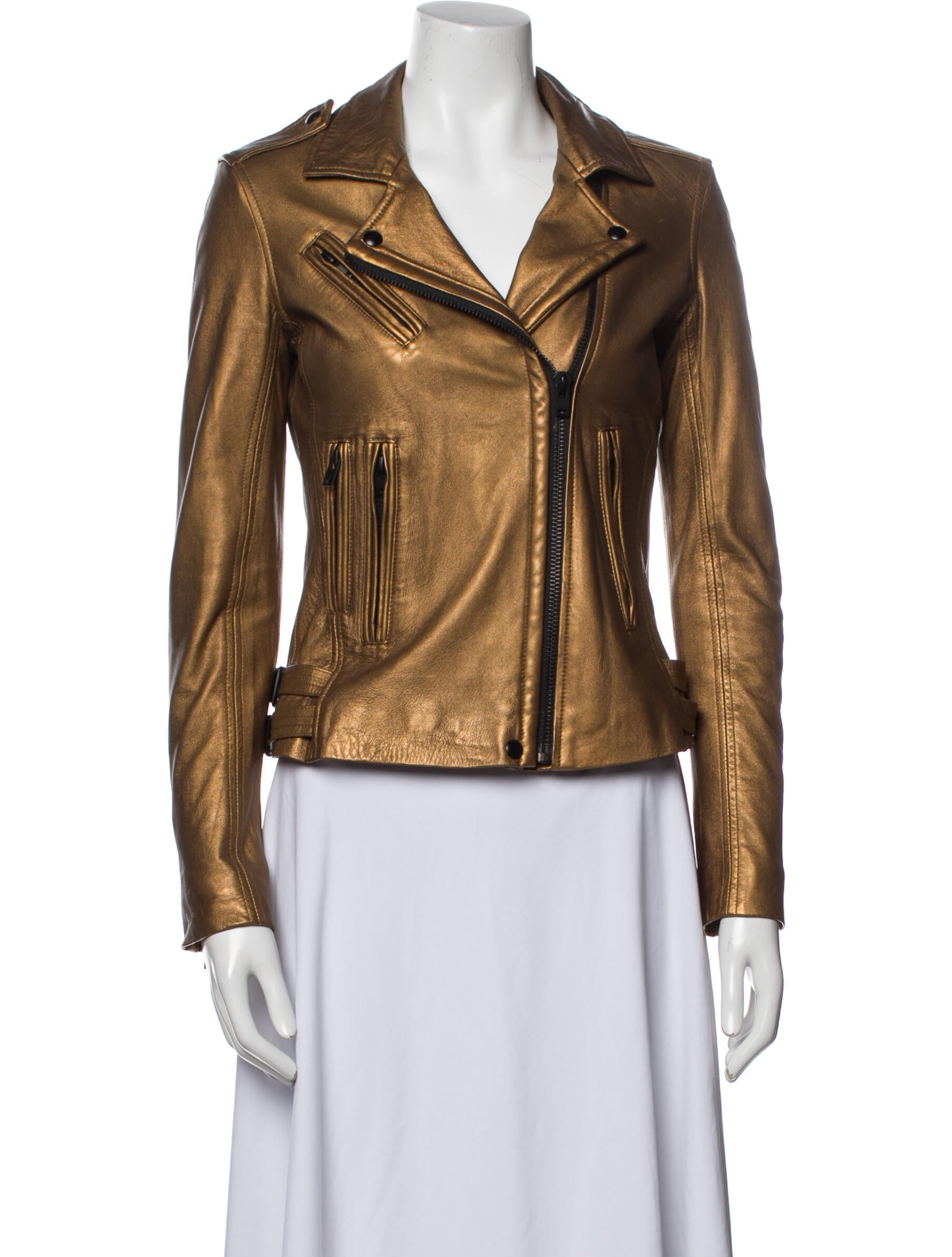Iro Lamb Leather Biker Jacket Gold Jackets, Clothing WIR126595