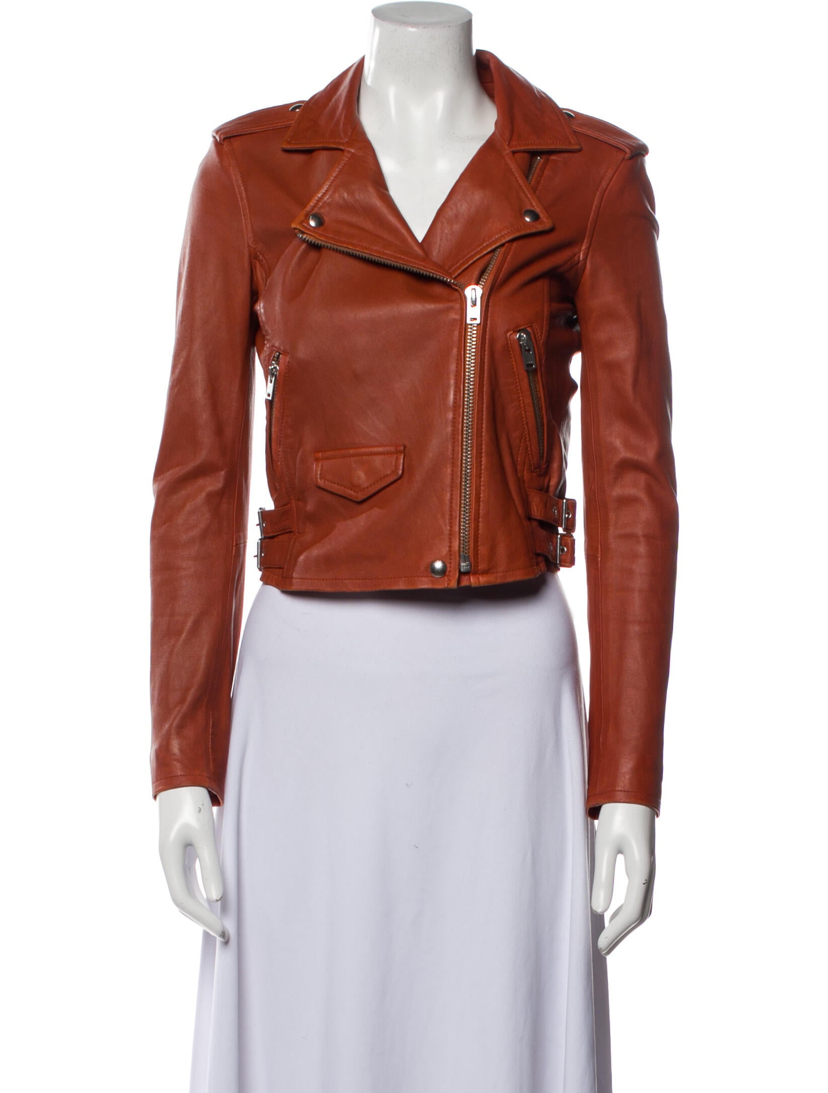 Iro Lamb Leather Biker Jacket Orange Jackets, Clothing WIR128194