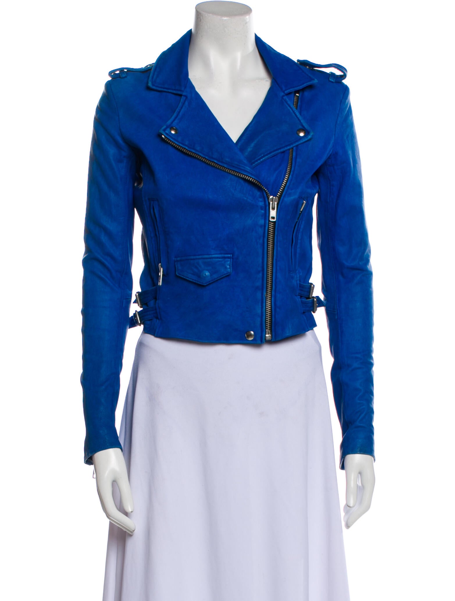 Iro Lamb Leather Biker Jacket Blue Jackets, Clothing WIR135736 The RealReal