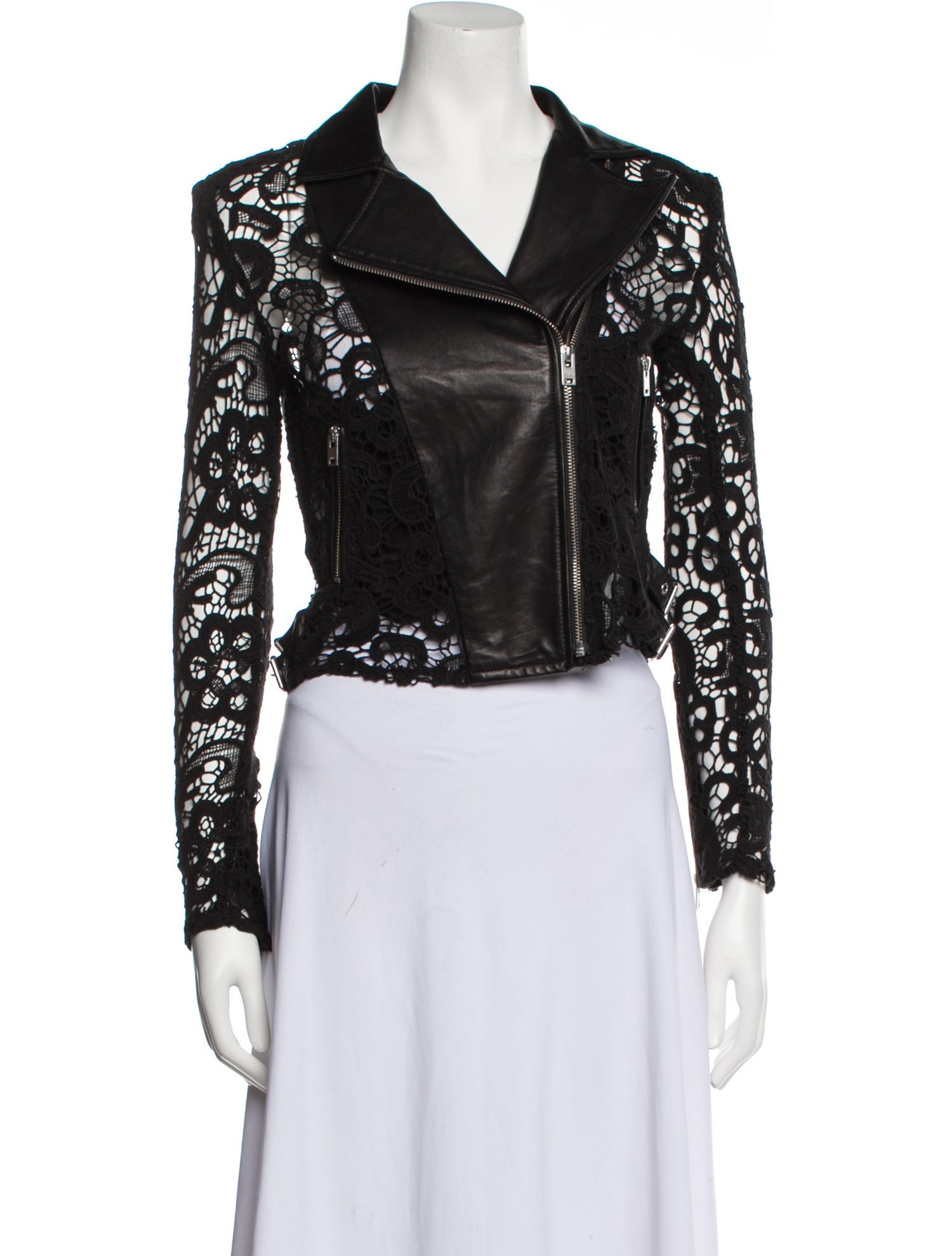 Iro Leather Lace Pattern Biker Jacket