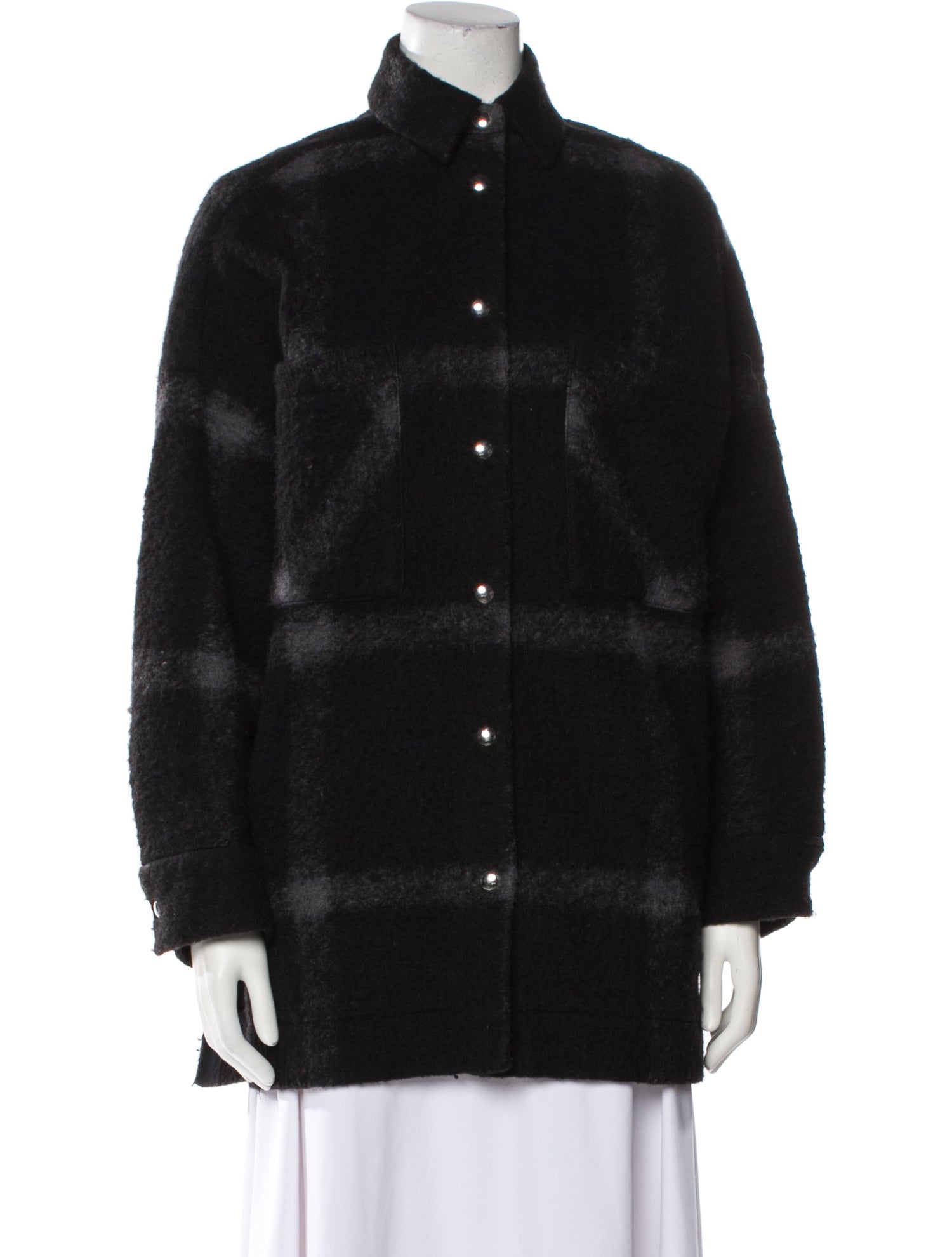 Iro Wool Plaid Print Faux Fur Coat