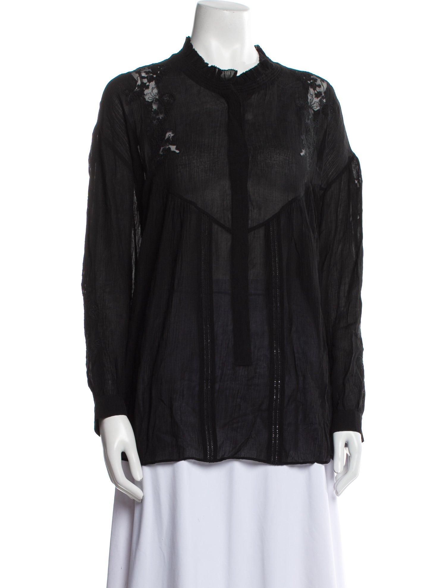 Iro Mock Neck Long Sleeve Button-Up Top
