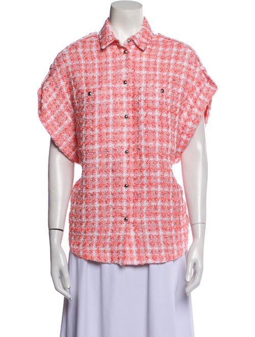 Iro Tweed Pattern Short Sleeve Button-Up Top