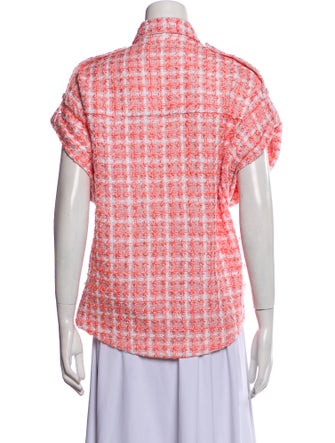 Iro Tweed Pattern Short Sleeve Button-Up Top