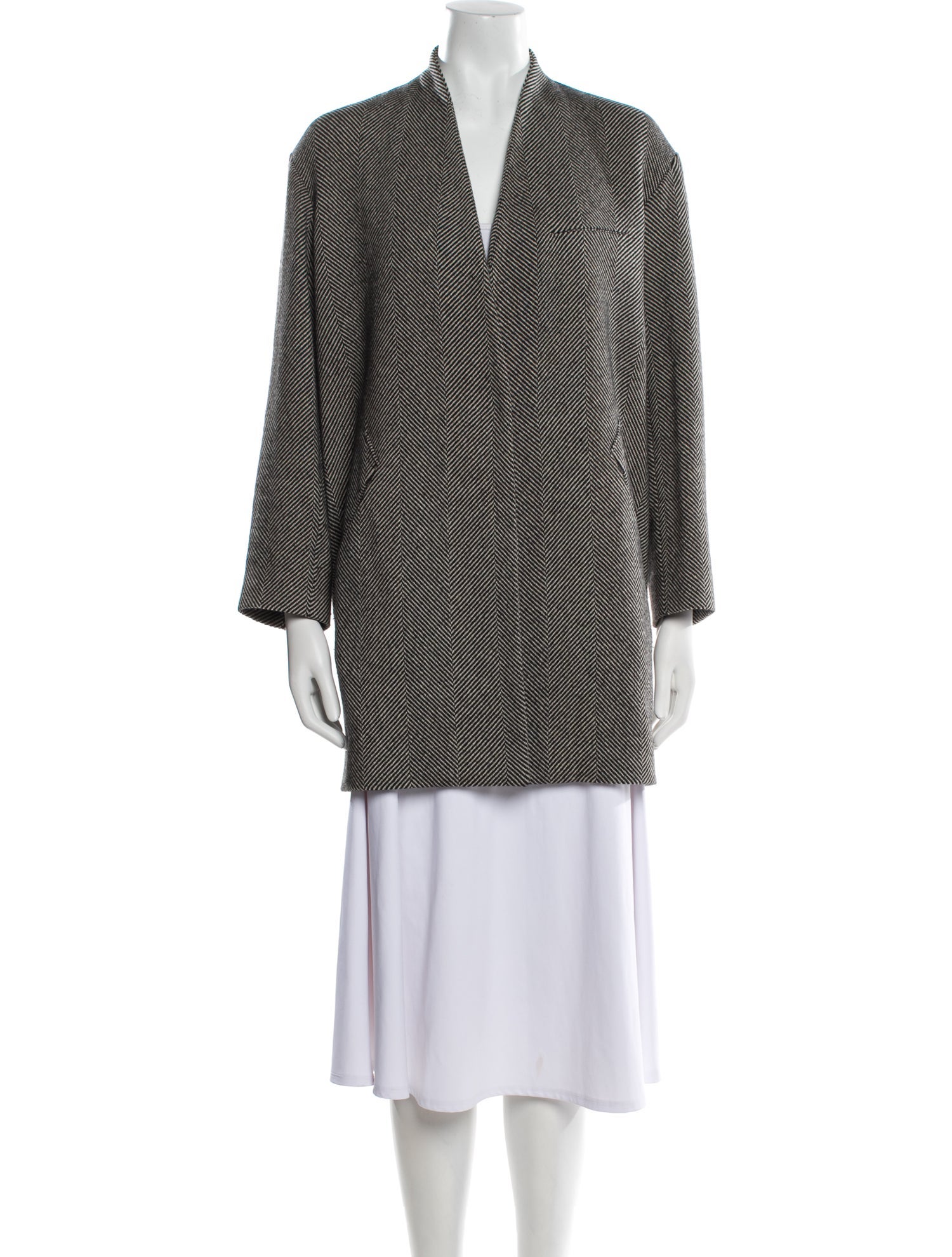 Iro Wool Houndstooth Print Faux Fur Coat