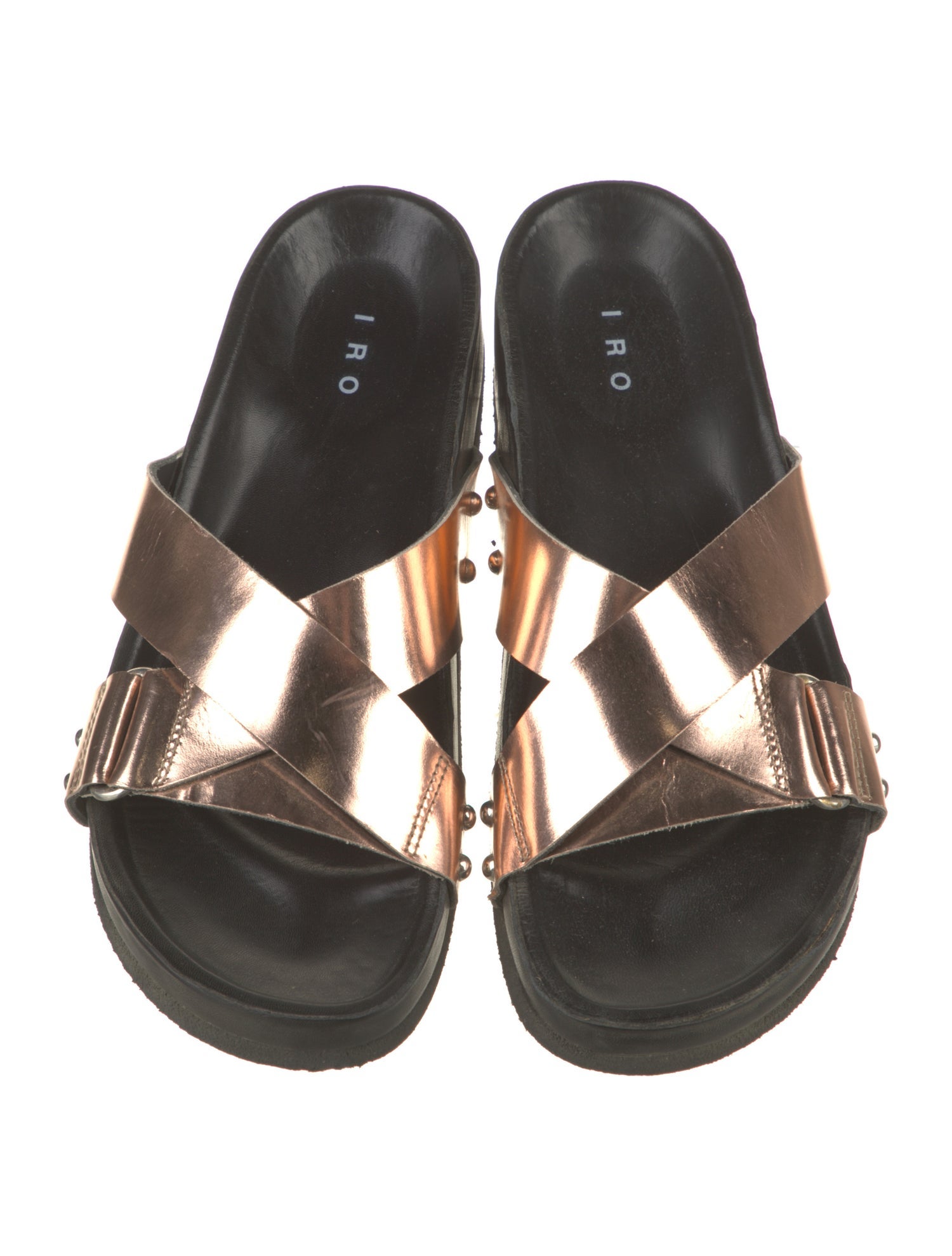 Iro Leather Studded Accents T-Strap Sandals