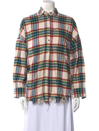 Iro Plaid Print Long Sleeve Button-Up Top