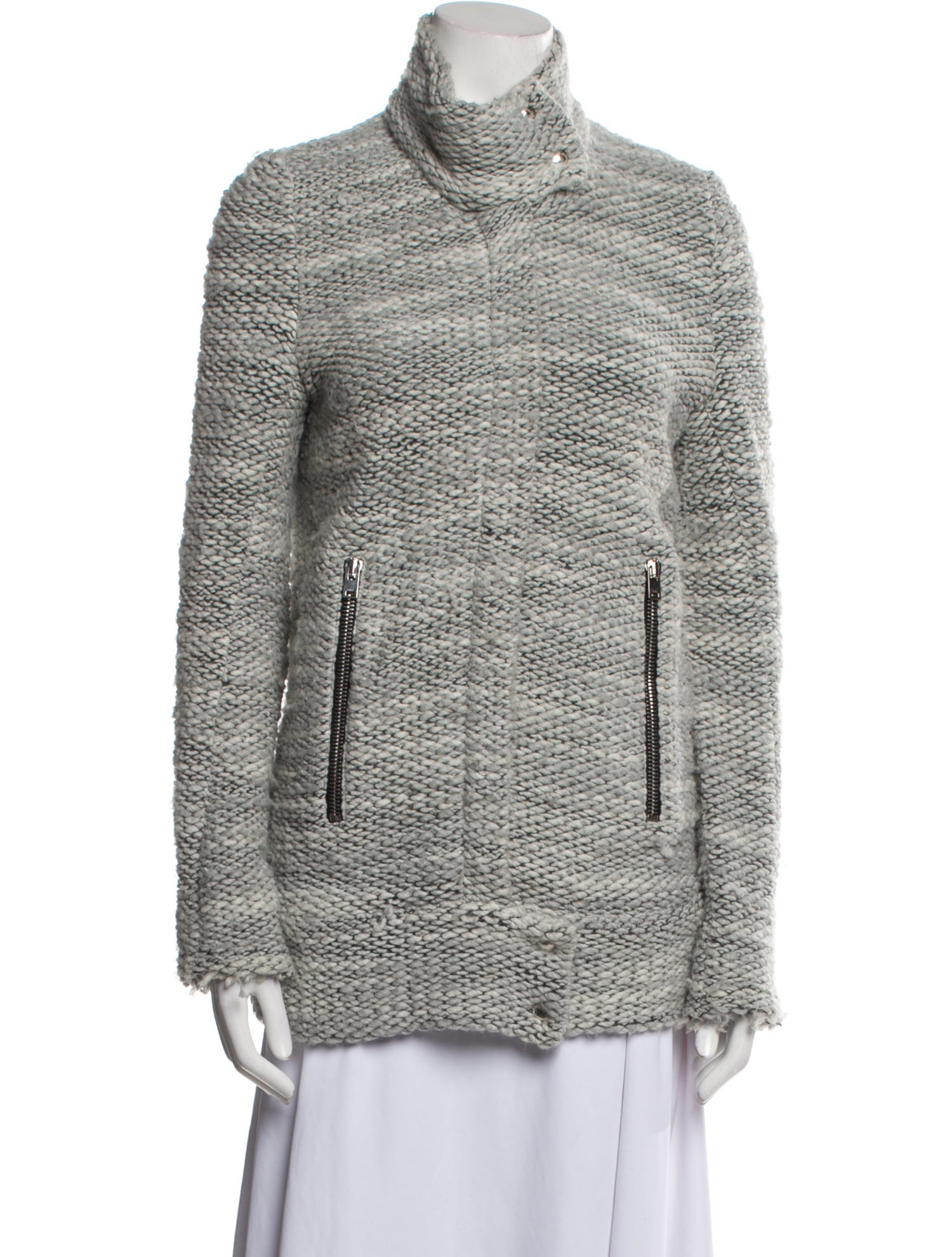 Iro Tweed Pattern Turtleneck Cardigan