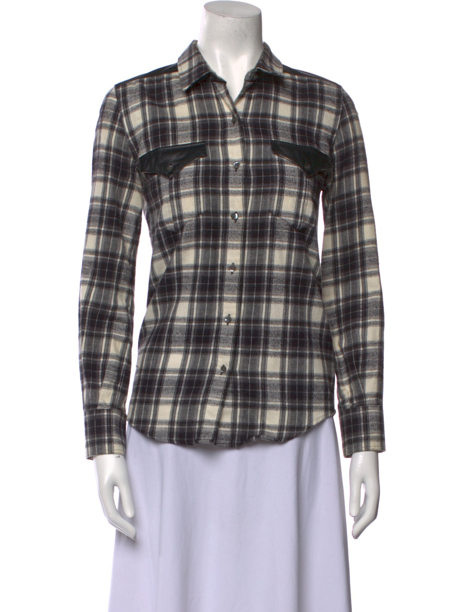 Iro Plaid Print Long Sleeve Button-Up Top