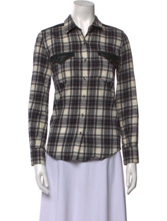 Iro Plaid Print Long Sleeve Button-Up Top