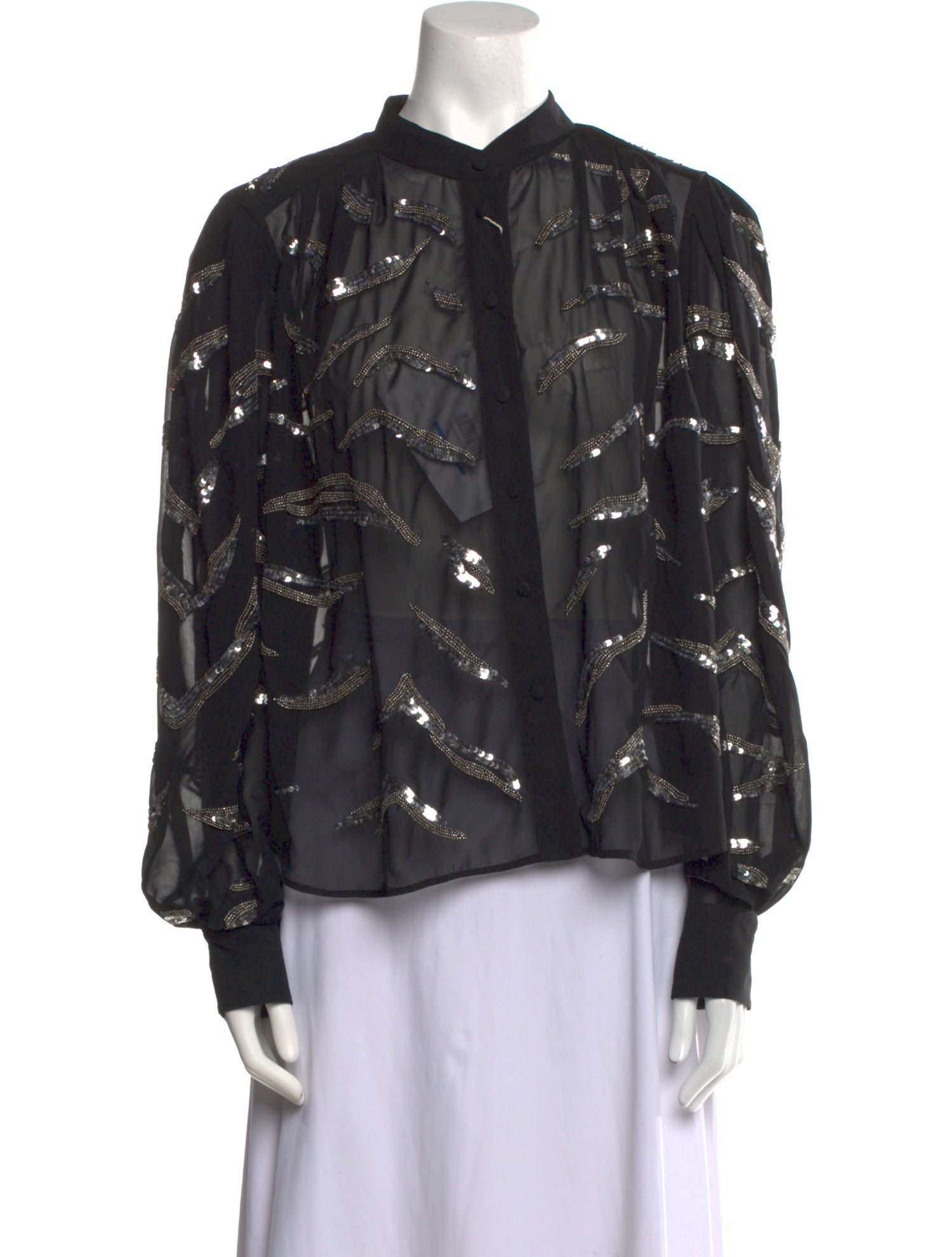 Iro Printed Mock Neck Button-Up Top