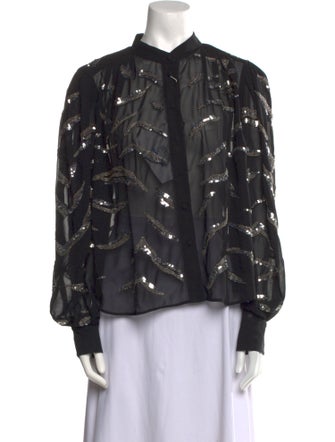 Iro Printed Mock Neck Button-Up Top