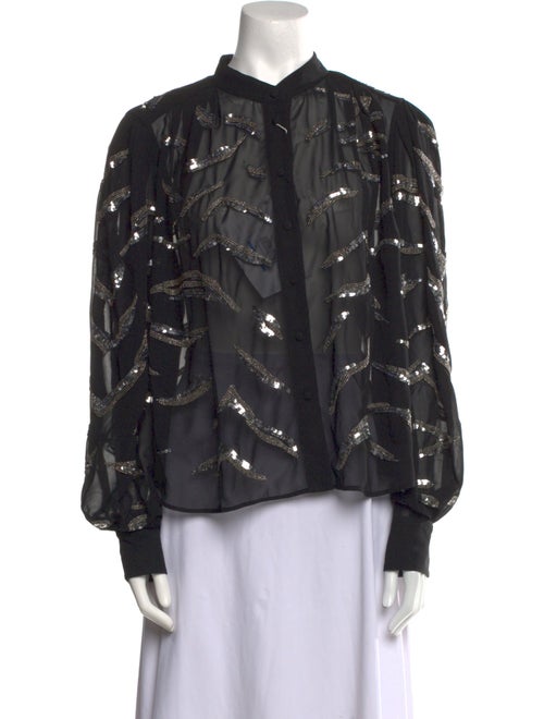 Iro Printed Mock Neck Button-Up Top