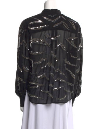 Iro Printed Mock Neck Button-Up Top