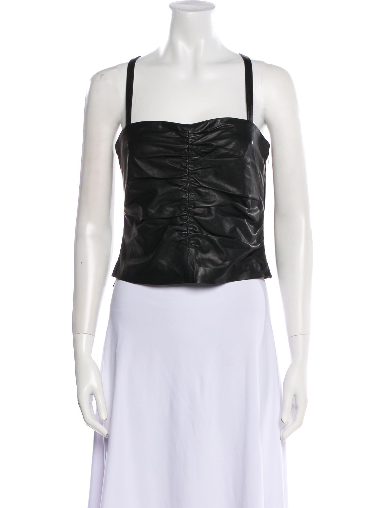 Iro Lamb Leather Square Neckline Crop Top